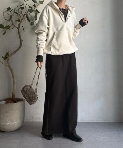 DouDou（ドゥドゥ）の「フリーススナッププルオーバー（Tシャツ/カットソー・レディース・グレー/オフホワイト・FREE）」の4枚目の写真