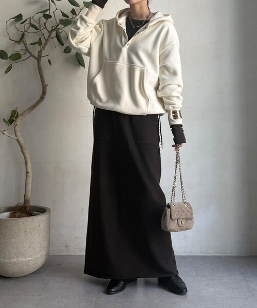 DouDou（ドゥドゥ）の「フリーススナッププルオーバー（Tシャツ/カットソー・レディース・グレー/オフホワイト・FREE）」の5枚目の写真