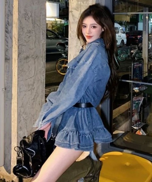 meJane（ミージェーン）の「バックオープンデニムミニワンピース