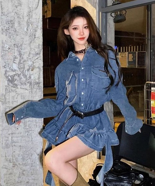meJane(ミージェーン)の「ティアードミニ デニムシャツワンピース(シャツワンピース・レディース・ブルー・L/M)」の2枚目の写真