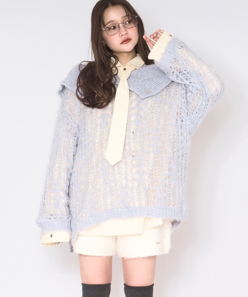 loin nuit（ロワンニュイ）の「sheer collar knit / シアーカラー