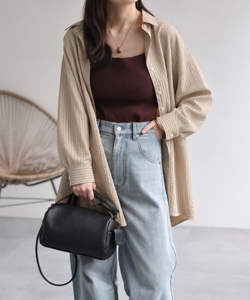 ap retro(アプレトロ)の「タックスリーブロングシャツ / 大人のハリ感ロングシャツ(シャツ/ブラウス・レディース・オフホワイト/ピンク/ホワイト系その他/ブルー系その他/サックスブルー/ベージュ系その他・FREE)」の4枚目の写真
