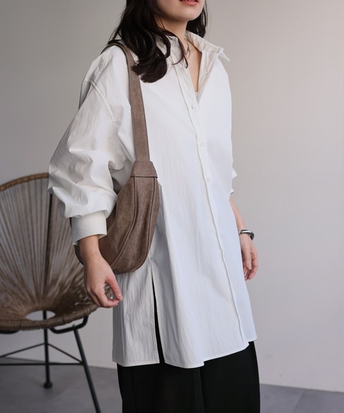 ap retro(アプレトロ)の「タックスリーブロングシャツ / 大人のハリ感ロングシャツ(シャツ/ブラウス・レディース・オフホワイト/ピンク/ホワイト系その他/ブルー系その他/サックスブルー/ベージュ系その他・FREE)」の10枚目の写真
