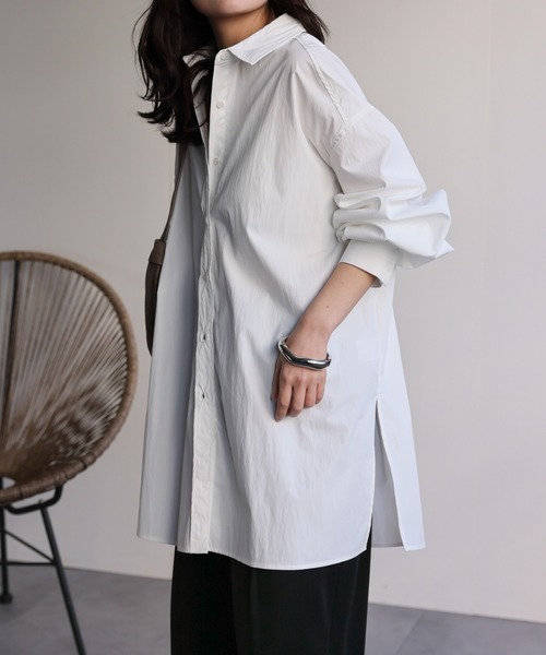 ap retro(アプレトロ)の「タックスリーブロングシャツ / 大人のハリ感ロングシャツ(シャツ/ブラウス・レディース・オフホワイト/ピンク/ホワイト系その他/ブルー系その他/サックスブルー/ベージュ系その他・FREE)」の12枚目の写真