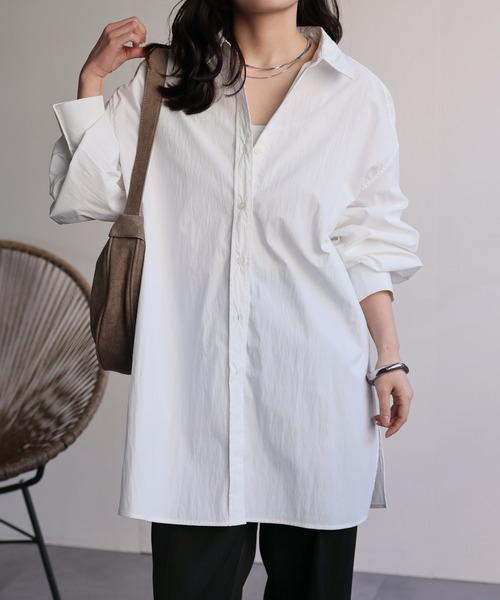 ap retro(アプレトロ)の「タックスリーブロングシャツ / 大人のハリ感ロングシャツ(シャツ/ブラウス・レディース・オフホワイト/ピンク/ホワイト系その他/ブルー系その他/サックスブルー/ベージュ系その他・FREE)」の9枚目の写真