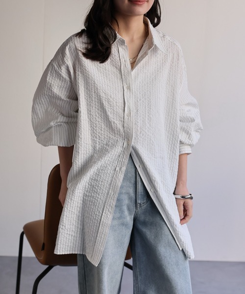 ap retro(アプレトロ)の「タックスリーブロングシャツ / 大人のハリ感ロングシャツ(シャツ/ブラウス・レディース・オフホワイト/ピンク/ホワイト系その他/ブルー系その他/サックスブルー/ベージュ系その他・FREE)」の18枚目の写真