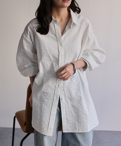ap retro(アプレトロ)の「タックスリーブロングシャツ / 大人のハリ感ロングシャツ(シャツ/ブラウス・レディース・オフホワイト/ピンク/ホワイト系その他/ブルー系その他/サックスブルー/ベージュ系その他・FREE)」の20枚目の写真