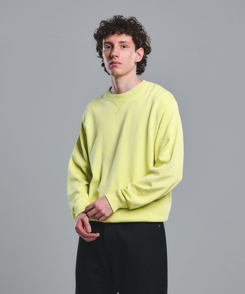 コットン シルク ミックス インレイ クルーネック ニット