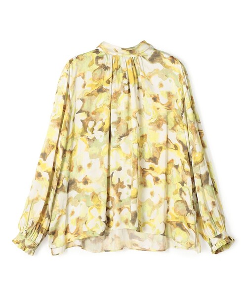美品 BALLSEY 定価：19,440 フラワープリント シャツブラウス モノクロームフラワープリント ピンタックフレンチスリーブブラウス