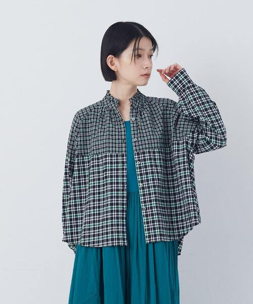 conges payes ADIEU TRISTESSE（コンジェ ペイエ アデュートリステス）の「チェックパッチワークブラウス（シャツ/ブラウス・レディース・グリーン系その他/ブラック系その他・38）」の7枚目の写真