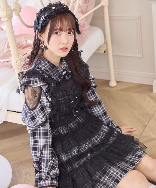 ROJITA（ロジータ）の「チュールエプロン付きメイドワンピース（ワンピース・レディース・チェック/ブラック/ピンク・FREE）」の3枚目の写真
