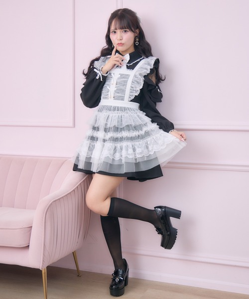 ROJITA（ロジータ）の「チュールエプロン付きメイドワンピース（ワンピース・レディース・チェック/ブラック/ピンク・FREE）」の2枚目の写真