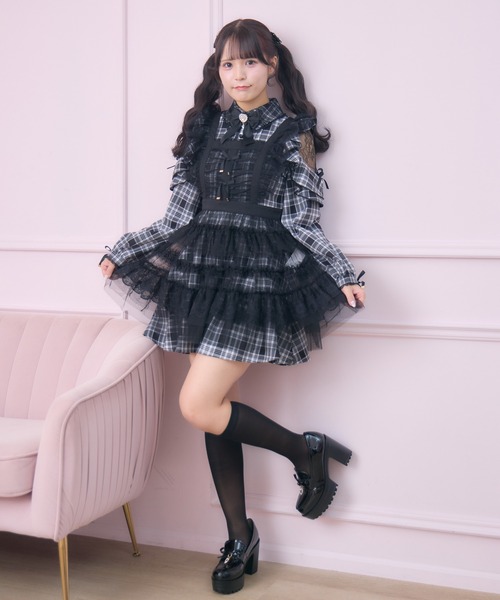 ROJITA（ロジータ）の「チュールエプロン付きメイドワンピース（ワンピース・レディース・チェック/ブラック/ピンク・FREE）」の9枚目の写真