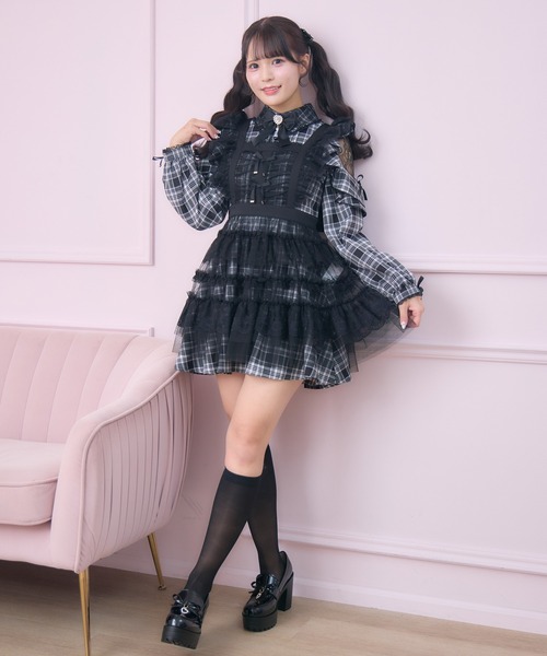 ROJITA（ロジータ）の「チュールエプロン付きメイドワンピース（ワンピース・レディース・チェック/ブラック/ピンク・FREE）」の10枚目の写真