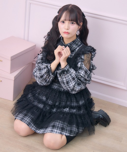 ROJITA（ロジータ）の「チュールエプロン付きメイドワンピース（ワンピース・レディース・チェック/ブラック/ピンク・FREE）」の12枚目の写真