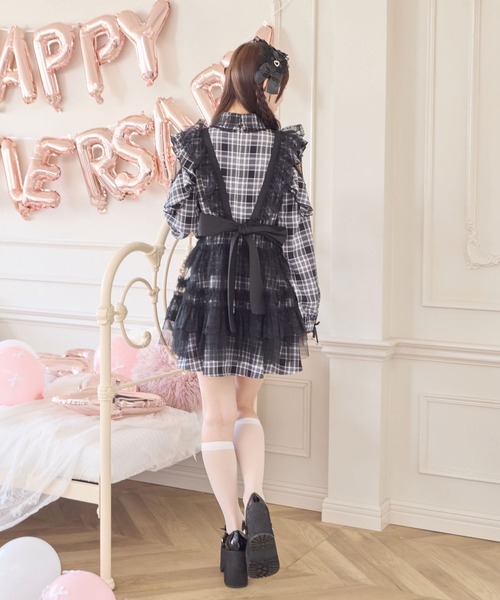 ROJITA（ロジータ）の「チュールエプロン付きメイドワンピース（ワンピース・レディース・チェック/ブラック/ピンク・FREE）」の8枚目の写真