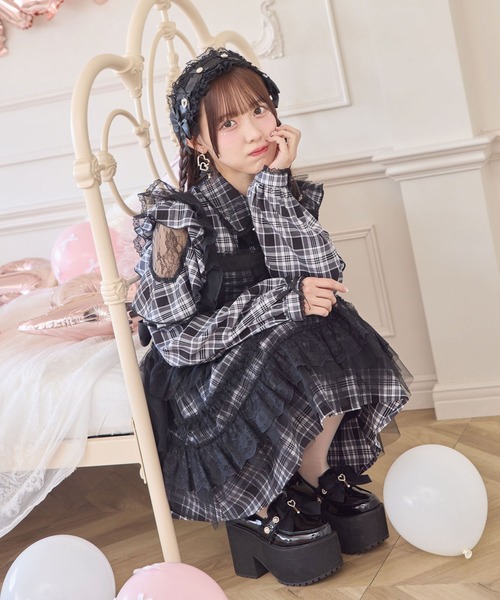 ROJITA（ロジータ）の「チュールエプロン付きメイドワンピース（ワンピース・レディース・チェック/ブラック/ピンク・FREE）」の15枚目の写真