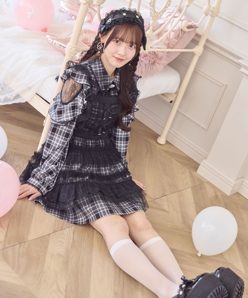 ROJITA（ロジータ）の「チュールエプロン付きメイドワンピース（ワンピース・レディース・チェック/ブラック/ピンク・FREE）」の13枚目の写真