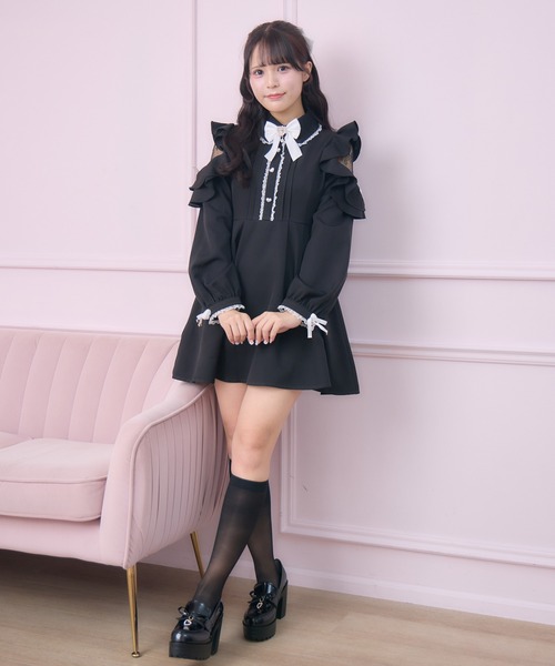 セール】チュールエプロン付きメイドワンピース（ワンピース）｜ROJITA