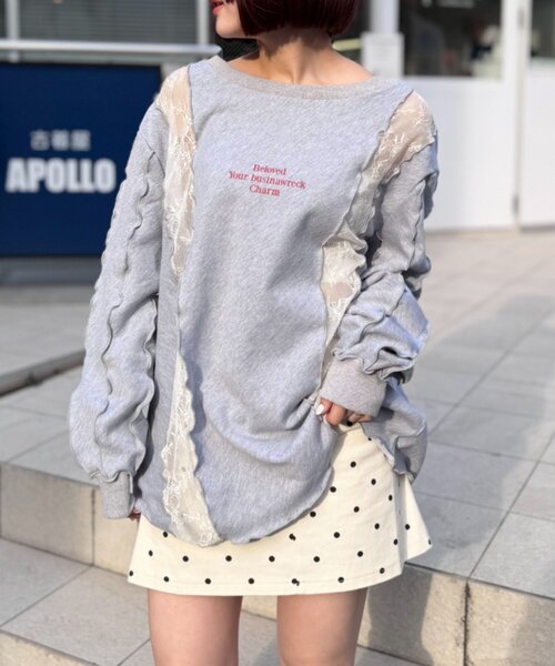 w closet（ダブルクローゼット）の「レースメロウスウェット（Tシャツ/カットソー・レディース・アイボリー/グレー/オレンジ/ネイビー・FREE）」の3枚目の写真