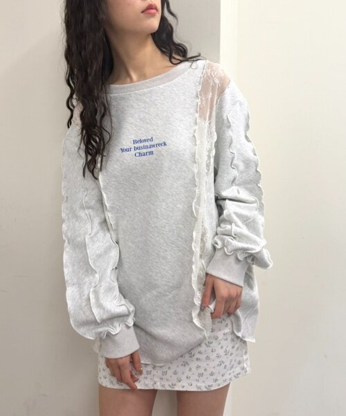 w closet（ダブルクローゼット）の「レースメロウスウェット（Tシャツ/カットソー・レディース・アイボリー/グレー/オレンジ/ネイビー・FREE）」の12枚目の写真