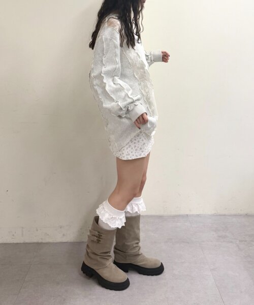 w closet（ダブルクローゼット）の「レースメロウスウェット（Tシャツ/カットソー・レディース・アイボリー/グレー/オレンジ/ネイビー・FREE）」の5枚目の写真