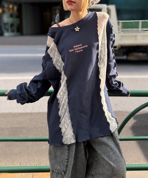 w closet（ダブルクローゼット）の「レースメロウスウェット（Tシャツ/カットソー・レディース・アイボリー/グレー/オレンジ/ネイビー・FREE）」の22枚目の写真