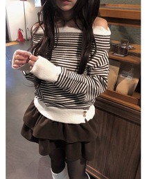 オフショルダー」に該当するトップス（ストライプ柄）ファッション通販