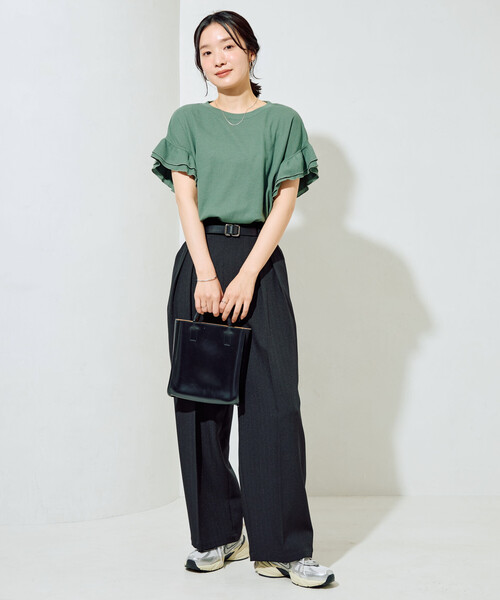 FREAK'S STORE(フリークスストア)の「限定展開 ライト ワッフル フリル 袖 トップス(Tシャツ/カットソー・レディース・ライトグレー/ナチュラル/ネイビー/スミクロ/グリーン/ピンク/ブラウン・フリ-)」の21枚目の写真