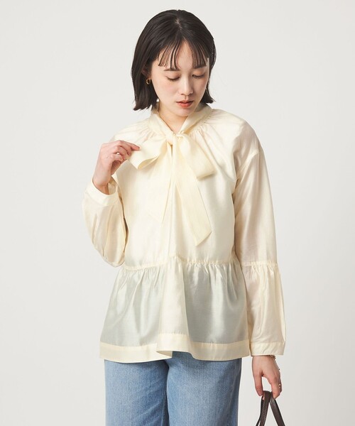 dahl'ia(ダリア)の「【別注】<dahl'ia>シアー ボウタイ ブラウス(シャツ/ブラウス・レディース・オフホワイト/ブラック・FREE)」の2枚目の写真