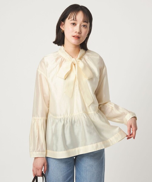 dahl'ia(ダリア)の「【別注】<dahl'ia>シアー ボウタイ ブラウス(シャツ/ブラウス・レディース・オフホワイト/ブラック・FREE)」の3枚目の写真