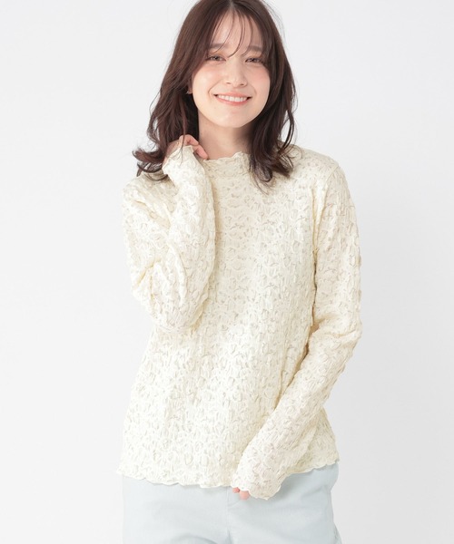 studio CLIP(スタディオクリップ)の「シャーリングシアーハイネックプルオーバー(Tシャツ/カットソー・レディース・ホワイト/アイボリー/ライトブルー・FREE)」の2枚目の写真