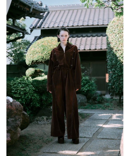 TAJEN:T】BLEACH OUT VELVET JUMP SUIT/ ベルベットジャンプスーツ