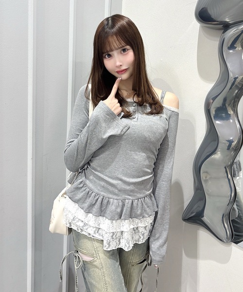 one way（ワンウェイ）の「ペプラムティアードトップス（Tシャツ/カットソー・レディース・グレー/ブラック系その他/ホワイト系その他・FREE）」の3枚目の写真