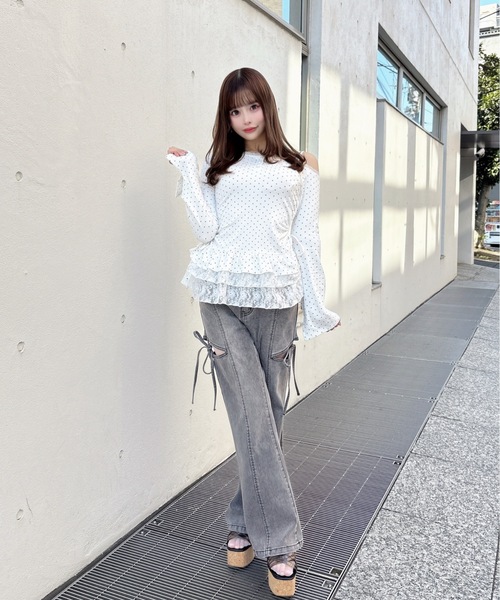 one way（ワンウェイ）の「ペプラムティアードトップス（Tシャツ/カットソー・レディース・グレー/ブラック系その他/ホワイト系その他・FREE）」の8枚目の写真