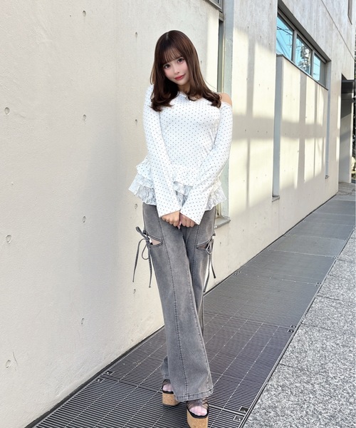 one way（ワンウェイ）の「ペプラムティアードトップス（Tシャツ/カットソー・レディース・グレー/ブラック系その他/ホワイト系その他・FREE）」の9枚目の写真