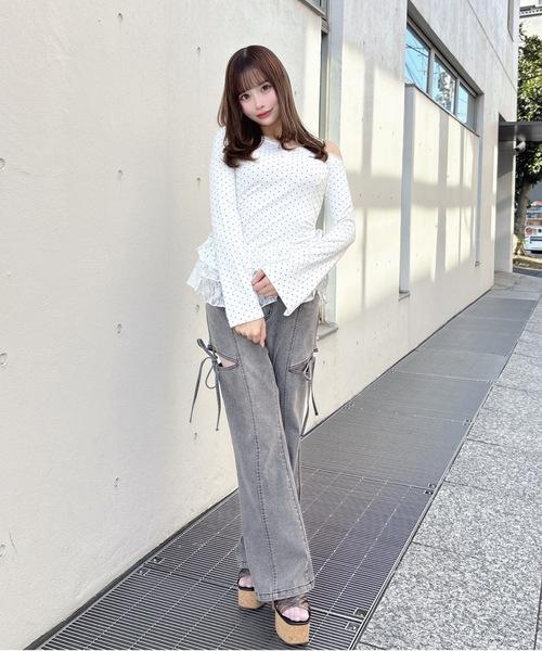 one way（ワンウェイ）の「ペプラムティアードトップス（Tシャツ/カットソー・レディース・グレー/ブラック系その他/ホワイト系その他・FREE）」の10枚目の写真