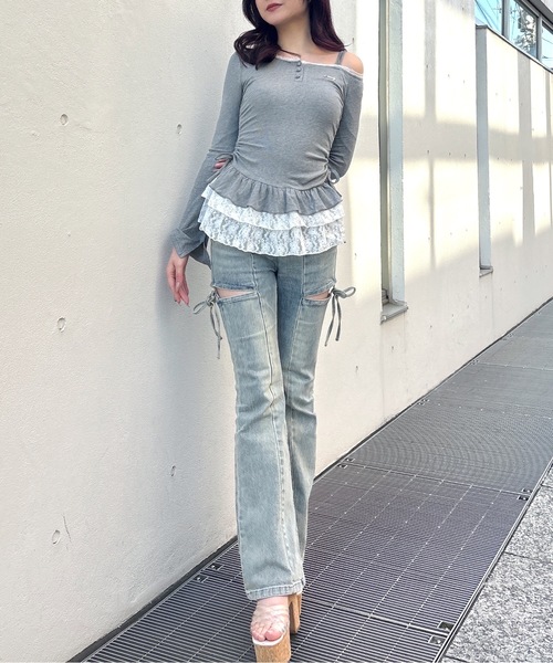 one way（ワンウェイ）の「ペプラムティアードトップス（Tシャツ/カットソー・レディース・グレー/ブラック系その他/ホワイト系その他・FREE）」の22枚目の写真