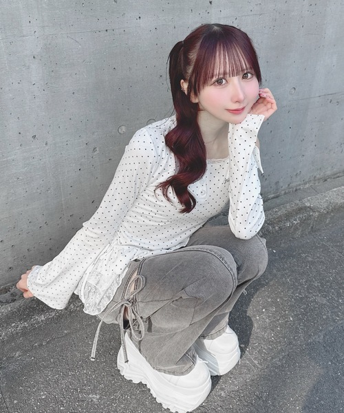 one way（ワンウェイ）の「ペプラムティアードトップス（Tシャツ/カットソー・レディース・グレー/ブラック系その他/ホワイト系その他・FREE）」の6枚目の写真