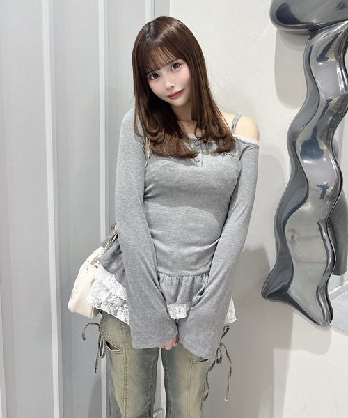 one way（ワンウェイ）の「ペプラムティアードトップス（Tシャツ/カットソー・レディース・グレー/ブラック系その他/ホワイト系その他・FREE）」の12枚目の写真