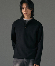 LXT（エルエックスティー）の「ワッフルヘンリーネッククロップTシャツ[ブラック]（Tシャツ/カットソー）」