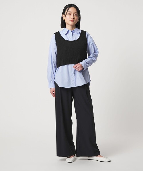 A DAY IN THE LIFE UNITED ARROWS(アデイインザライフユナイテッドアローズ)の「ブークレ ニットベスト+シャツ ‐セットアイテム‐<A DAY IN THE LIFE>(シャツ/ブラウス・レディース・グレー系/ブラック・FREE)」の4枚目の写真