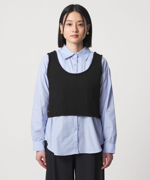 A DAY IN THE LIFE UNITED ARROWS(アデイインザライフユナイテッドアローズ)の「ブークレ ニットベスト+シャツ ‐セットアイテム‐<A DAY IN THE LIFE>(シャツ/ブラウス・レディース・グレー系/ブラック・FREE)」の6枚目の写真
