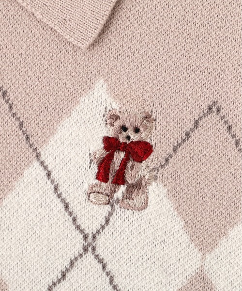 JILL by JILL STUART(ジルバイジルスチュアート)の「<BEARシリーズ>ポロ襟アーガイルニット(ニット/セーター・レディース・ネイビー/ピンク/ホワイト・FREE)」の12枚目の写真