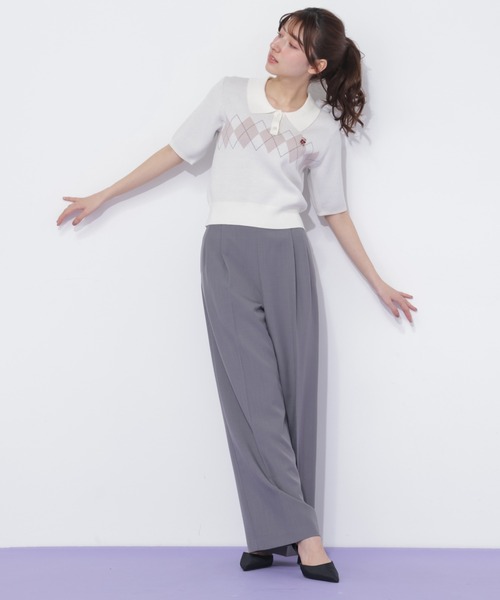 JILL by JILL STUART(ジルバイジルスチュアート)の「<BEARシリーズ>ポロ襟アーガイルニット(ニット/セーター・レディース・ネイビー/ピンク/ホワイト・FREE)」の4枚目の写真