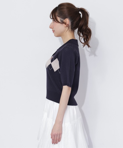 JILL by JILL STUART(ジルバイジルスチュアート)の「<BEARシリーズ>ポロ襟アーガイルニット(ニット/セーター・レディース・ネイビー/ピンク/ホワイト・FREE)」の5枚目の写真