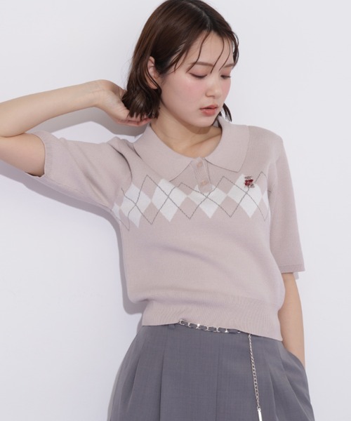 JILL by JILL STUART(ジルバイジルスチュアート)の「<BEARシリーズ>ポロ襟アーガイルニット(ニット/セーター・レディース・ネイビー/ピンク/ホワイト・FREE)」の17枚目の写真