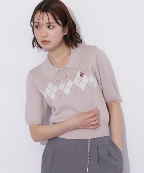 JILL by JILL STUART(ジルバイジルスチュアート)の「<BEARシリーズ>ポロ襟アーガイルニット(ニット/セーター・レディース・ネイビー/ピンク/ホワイト・FREE)」の18枚目の写真