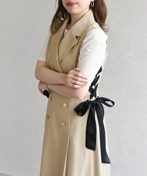 31 Sons de mode（トランテアン　ソン　ドゥ　モード）の「2026春夏新作 サイドリボンワンピース（ワンピース・レディース・ベージュ/グレイッシュベージュ・M/S）」の14枚目の写真