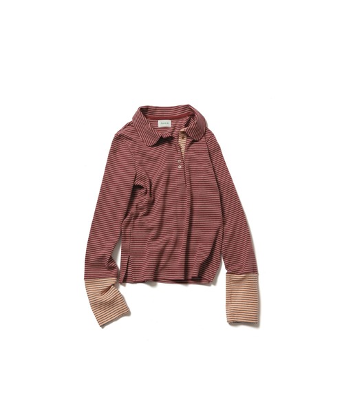 PAMM(パム)の「罫線のボーダーポロトップス(Tシャツ/カットソー・レディース・ベージュ系/レッド系/ブラウン系・1/2)」の22枚目の写真